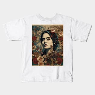 Vintage Rose Blossoms Japanese Woodblock Maple Streetwear Hipster Asian Inspired Retro Manga Samurai Kids T-Shirt